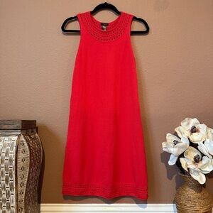 Ann Taylor Vibrant Red Crochet Trim Midi Dress